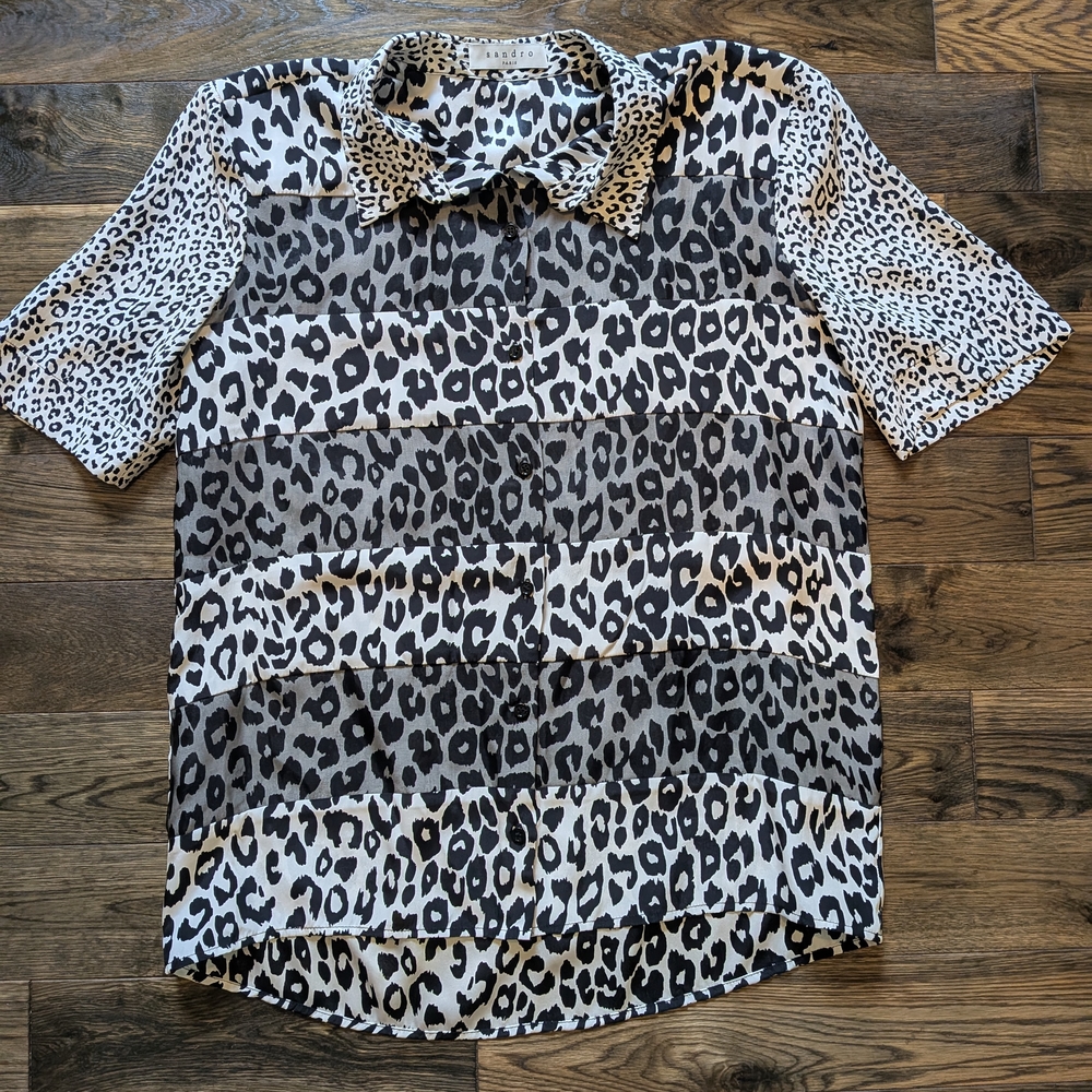 Sandro Black and White Animal Print Blouse